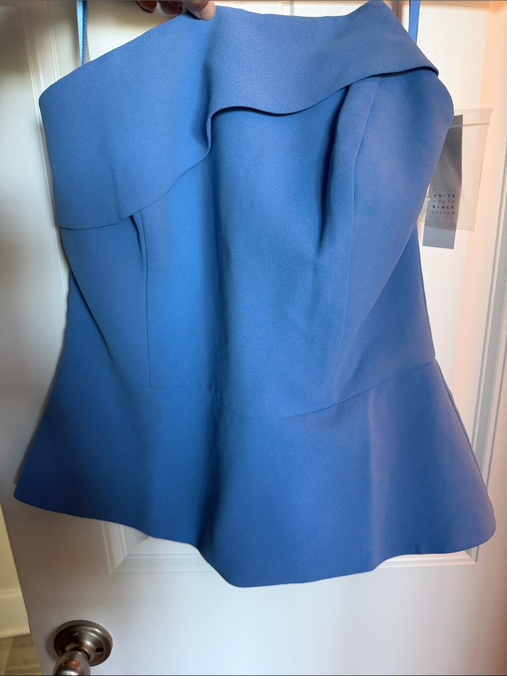 White House Black Market Blue Strapless Peplum Top
